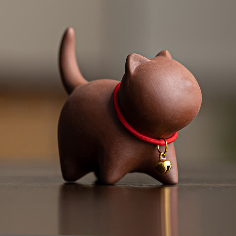 Purple Clay Mini Cat Tea Pet Figurine | Spiritual Statue