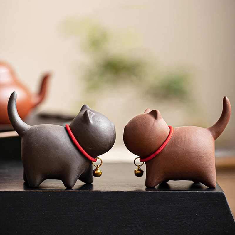 Purple Clay Mini Cat Tea Pet Figurine | Spiritual Statue