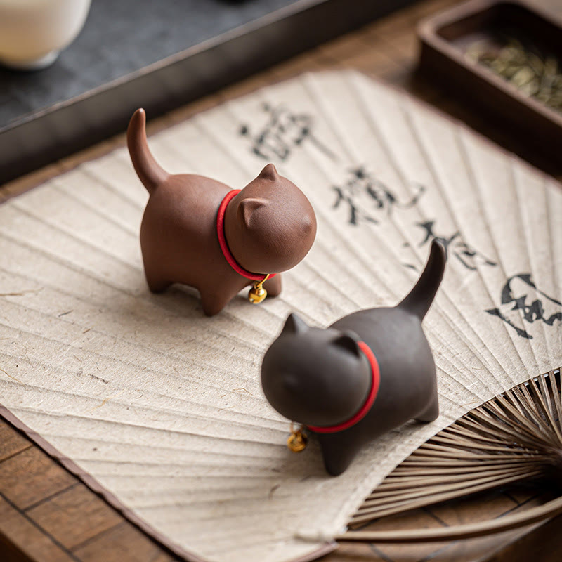 Purple Clay Mini Cat Tea Pet Figurine | Spiritual Statue