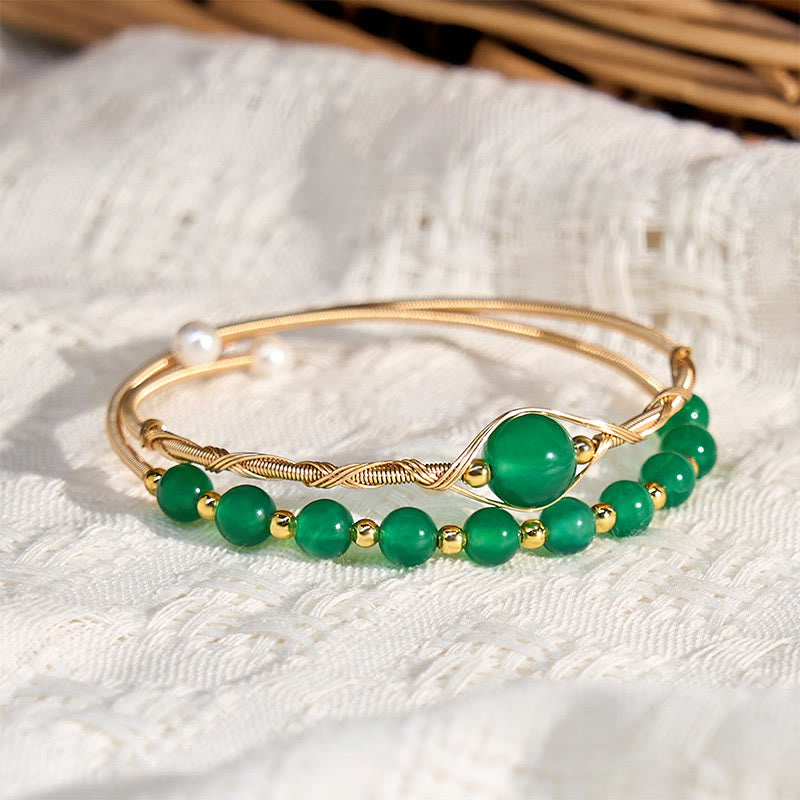 14K Gold Filled Green Agate Bracelet 14-16cm for Manifestation
