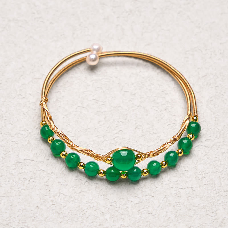 14K Gold Filled Green Agate Bracelet 14-16cm for Manifestation