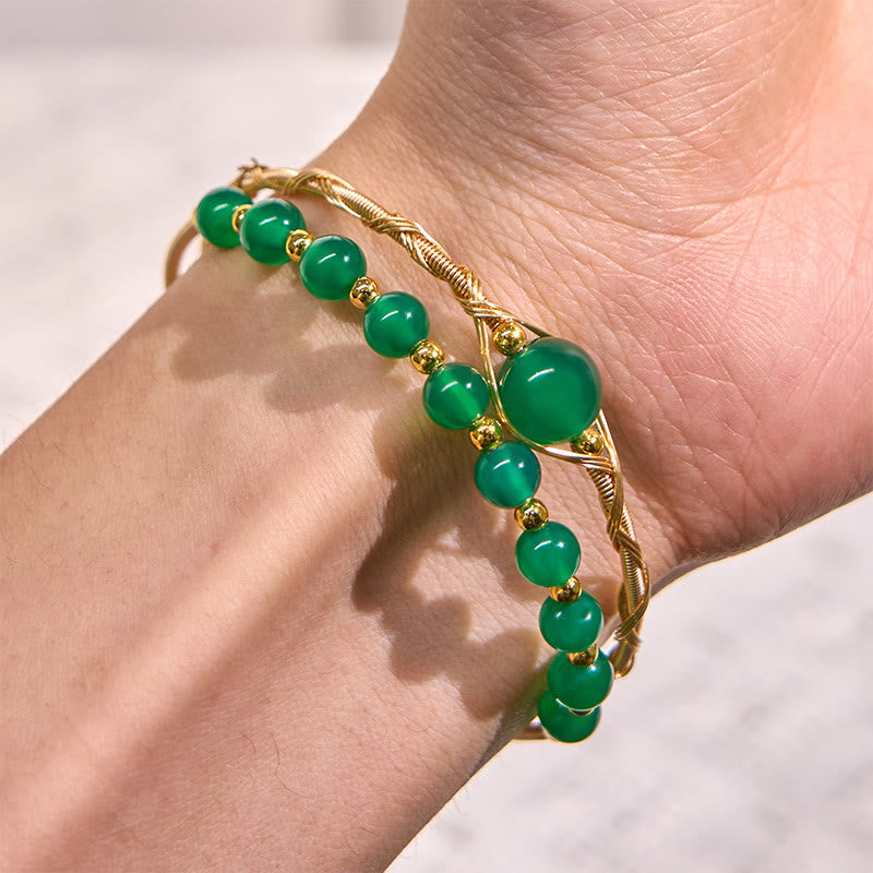 14K Gold Filled Green Agate Bracelet 14-16cm for Manifestation
