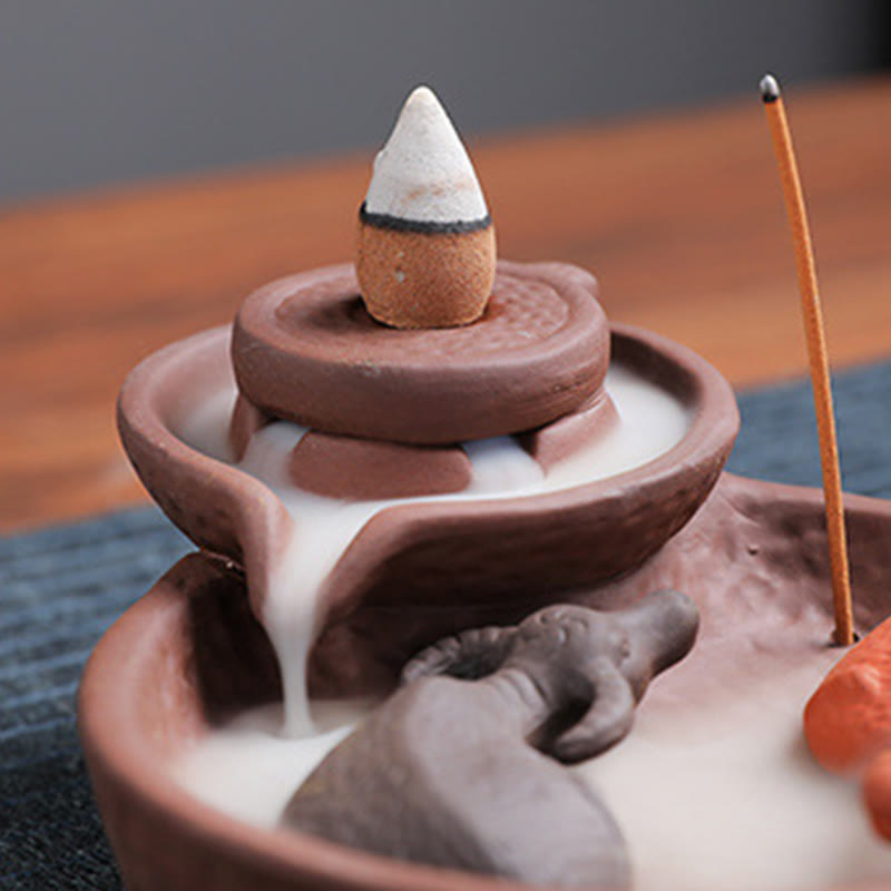 Handmade Purple Clay Ceramic Incense Burner Koi Fish or Ox