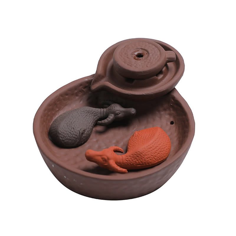Handmade Purple Clay Ceramic Incense Burner Koi Fish or Ox