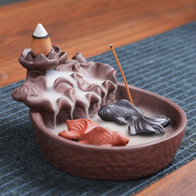 Handmade Purple Clay Ceramic Incense Burner Koi Fish or Ox