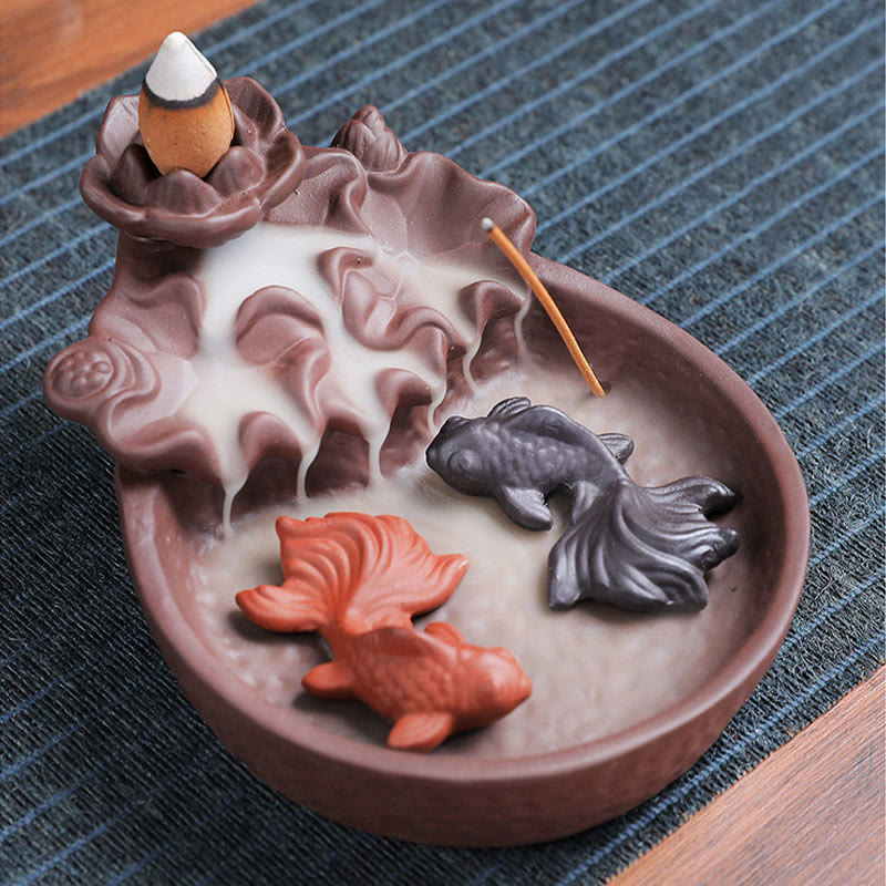 Handmade Purple Clay Ceramic Incense Burner Koi Fish or Ox