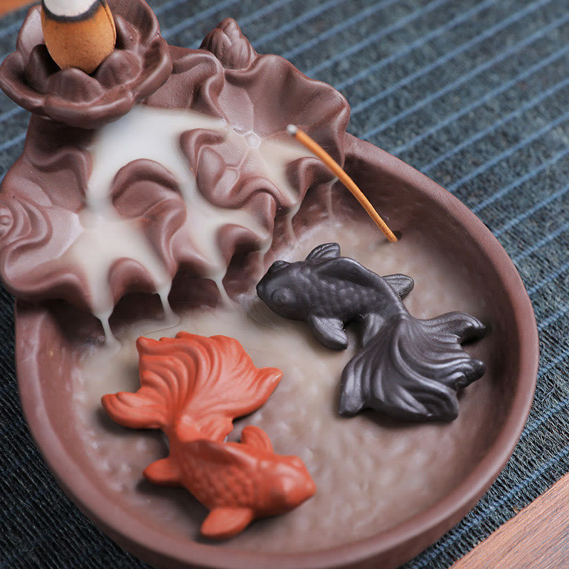 Handmade Purple Clay Ceramic Incense Burner Koi Fish or Ox
