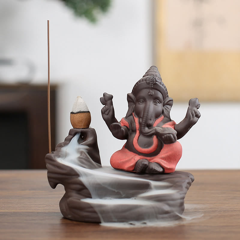 Ganesh Purple Clay Buddha Incense Burner 10.1x11cm Protection