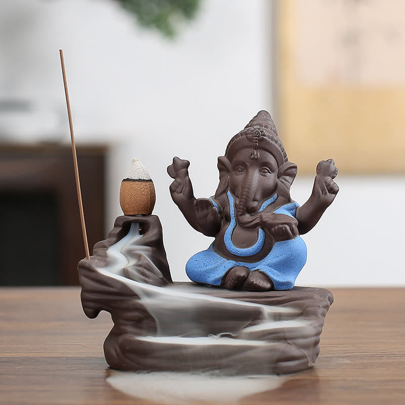 Ganesh Purple Clay Buddha Incense Burner 10.1x11cm Protection
