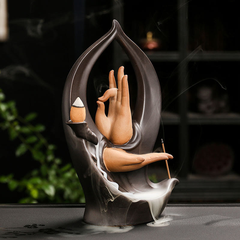 Ceramic Backflow Incense Burner Handcrafted Buddha Hand