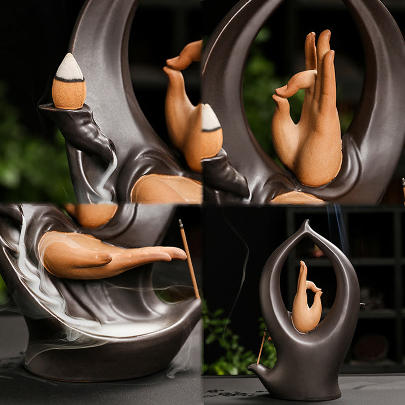 Ceramic Backflow Incense Burner Handcrafted Buddha Hand