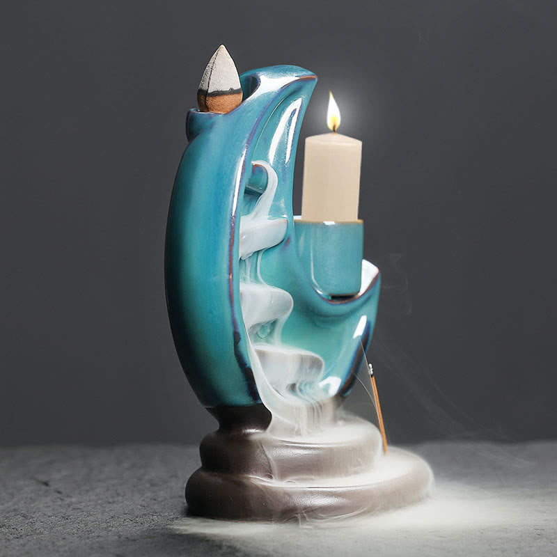 Blue Crescent Moon Ceramic Backflow Incense Burner 12.2cm