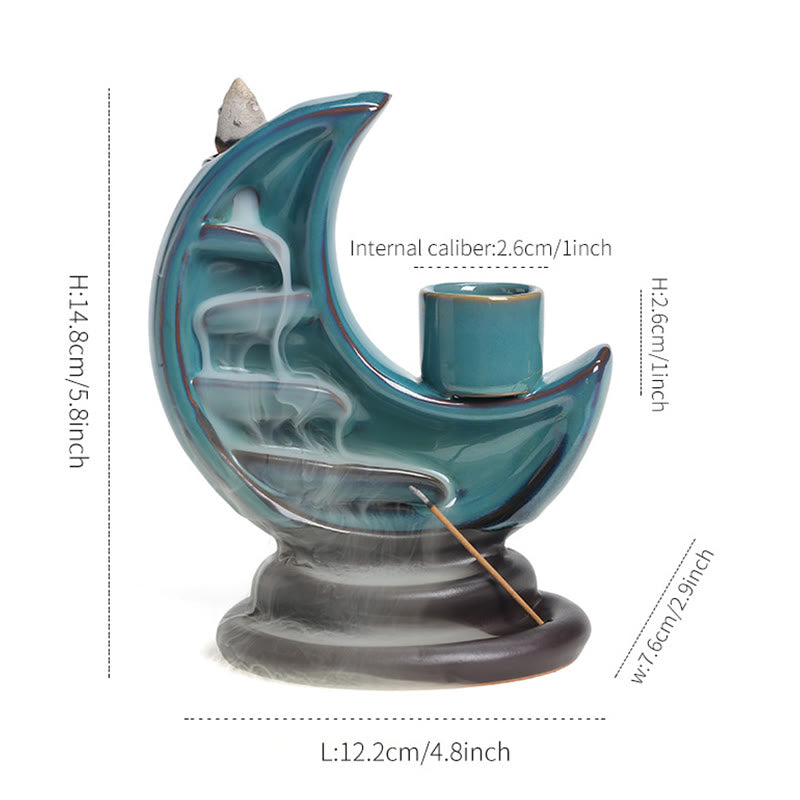 Blue Crescent Moon Ceramic Backflow Incense Burner 12.2cm