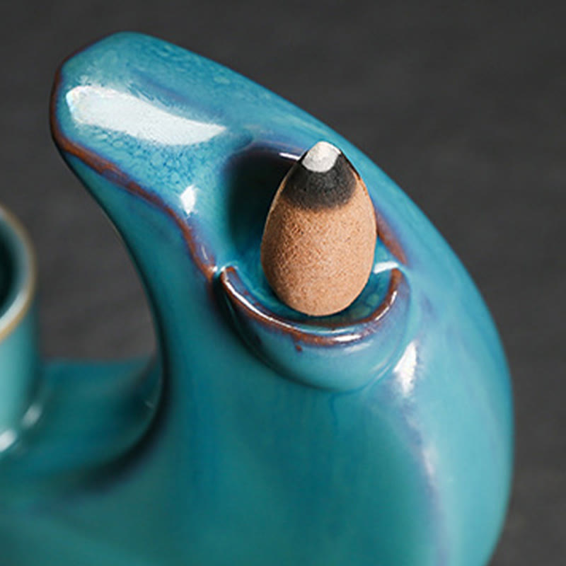 Blue Crescent Moon Ceramic Backflow Incense Burner 12.2cm