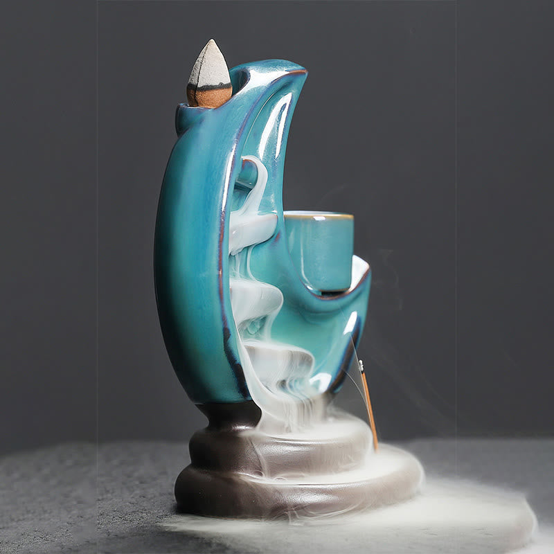 Blue Crescent Moon Ceramic Backflow Incense Burner 12.2cm