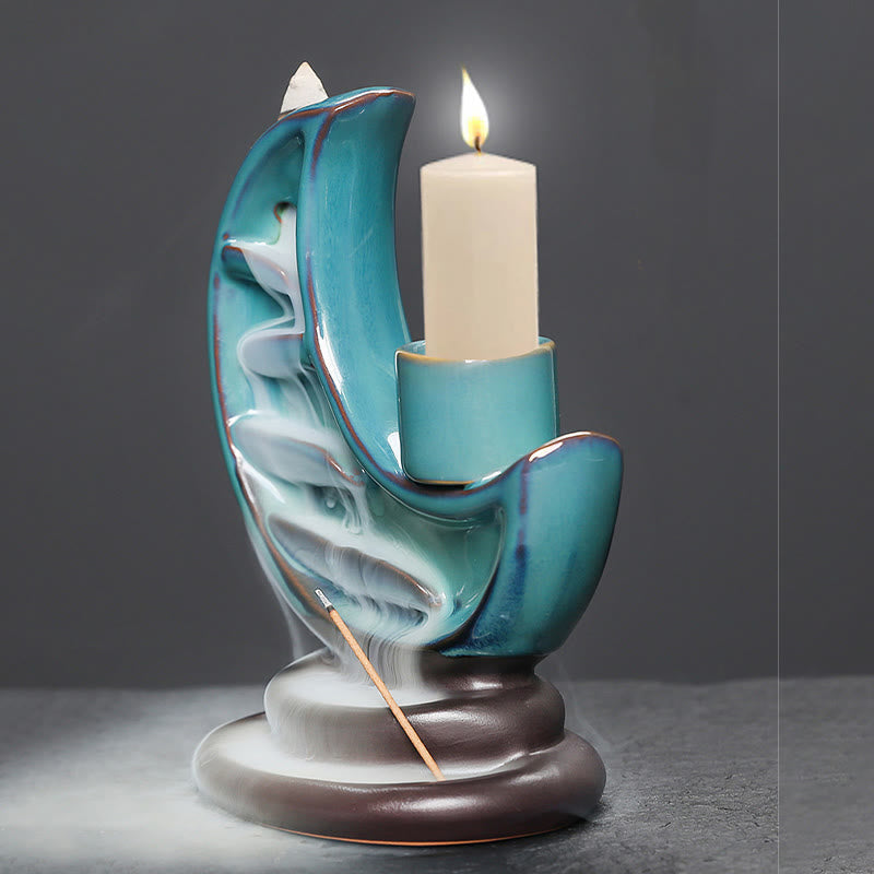 Blue Crescent Moon Ceramic Backflow Incense Burner 12.2cm