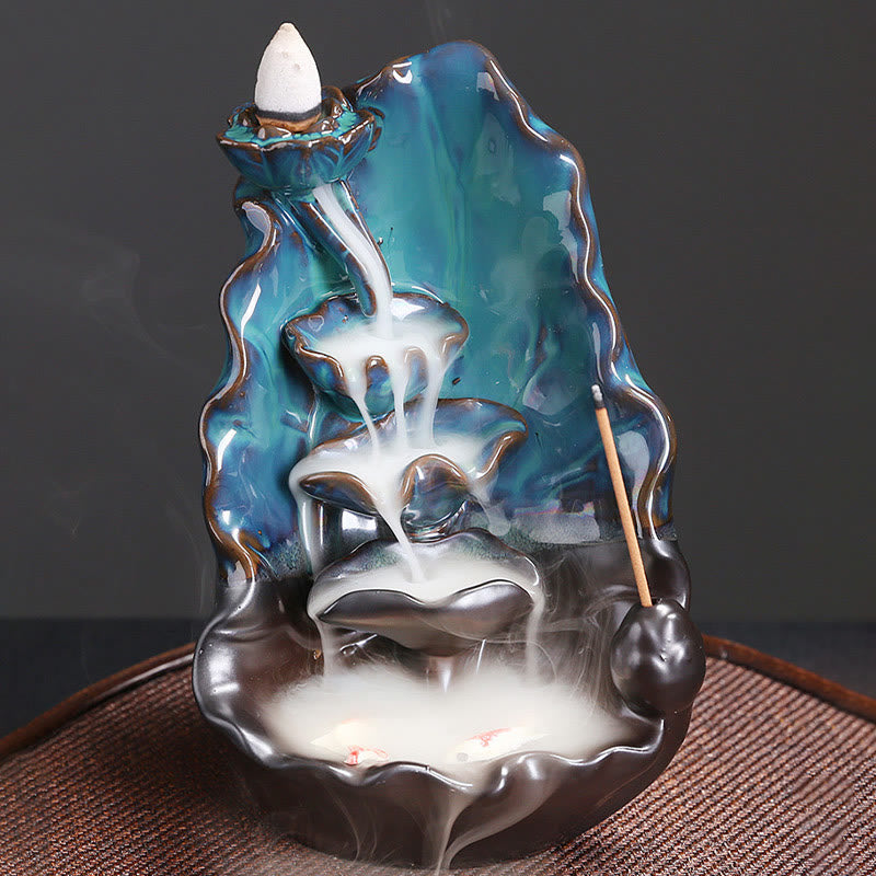 Blue Lotus Leaf Ceramic Backflow Incense Burner 10.1cm