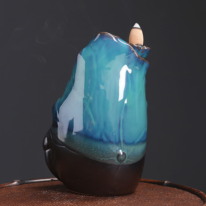 Blue Lotus Leaf Ceramic Backflow Incense Burner 10.1cm