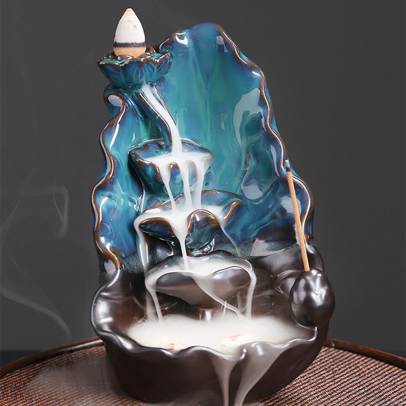 Blue Lotus Leaf Ceramic Backflow Incense Burner 10.1cm