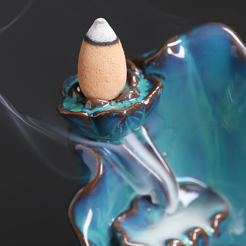 Blue Lotus Leaf Ceramic Backflow Incense Burner 10.1cm