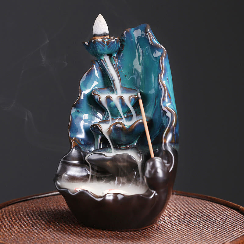 Blue Lotus Leaf Ceramic Backflow Incense Burner 10.1cm