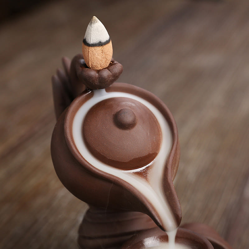 Ceramic Buddha Hand Backflow Incense Burner 13.7cm