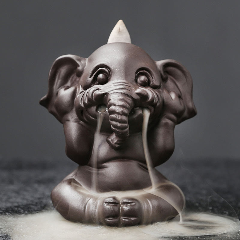 Purple Clay Elephant Backflow Incense Burner - Peace & Healing
