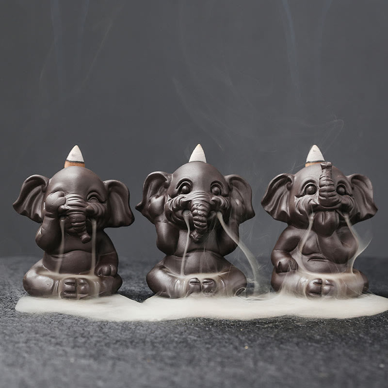 Purple Clay Elephant Backflow Incense Burner - Peace & Healing
