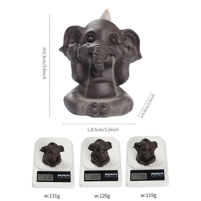 Purple Clay Elephant Backflow Incense Burner - Peace & Healing