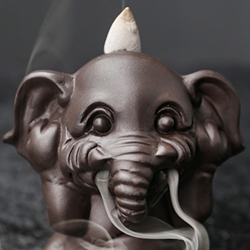 Purple Clay Elephant Backflow Incense Burner - Peace & Healing