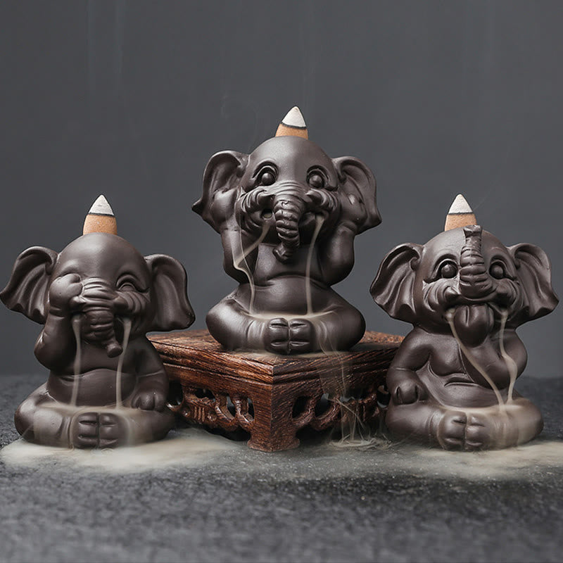 Purple Clay Elephant Backflow Incense Burner - Peace & Healing