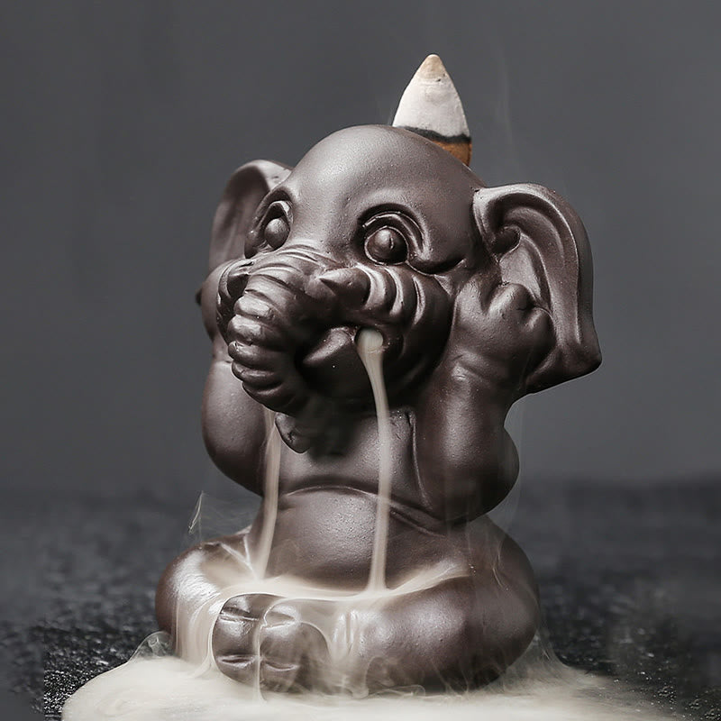 Purple Clay Elephant Backflow Incense Burner - Peace & Healing