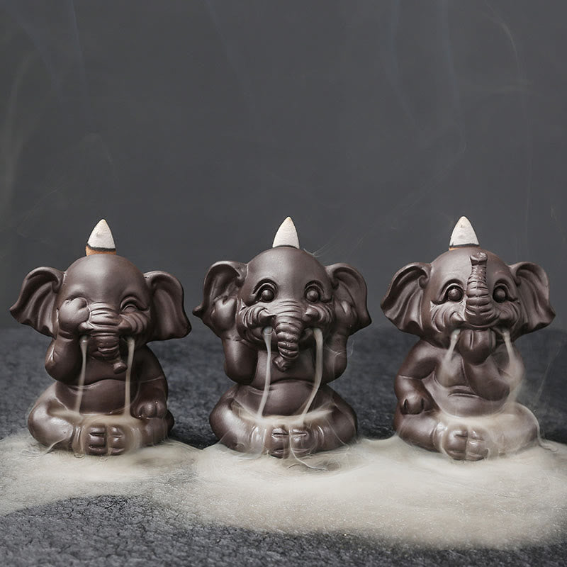 Purple Clay Elephant Backflow Incense Burner - Peace & Healing