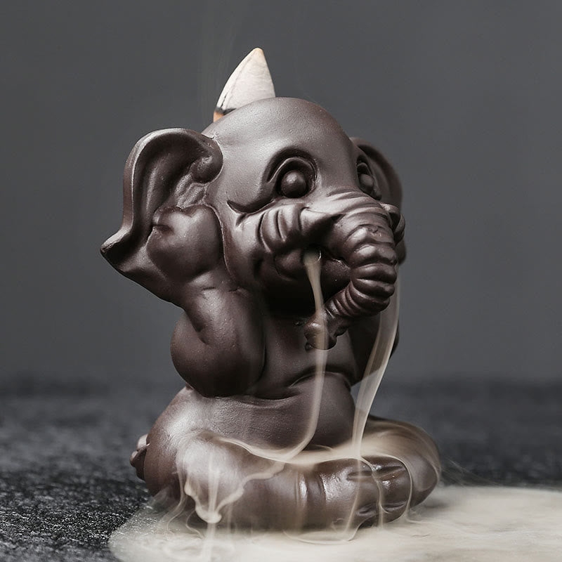 Purple Clay Elephant Backflow Incense Burner - Peace & Healing