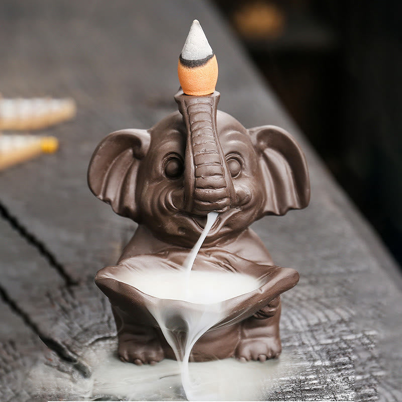 Purple Clay Elephant Backflow Incense Burner Decoration