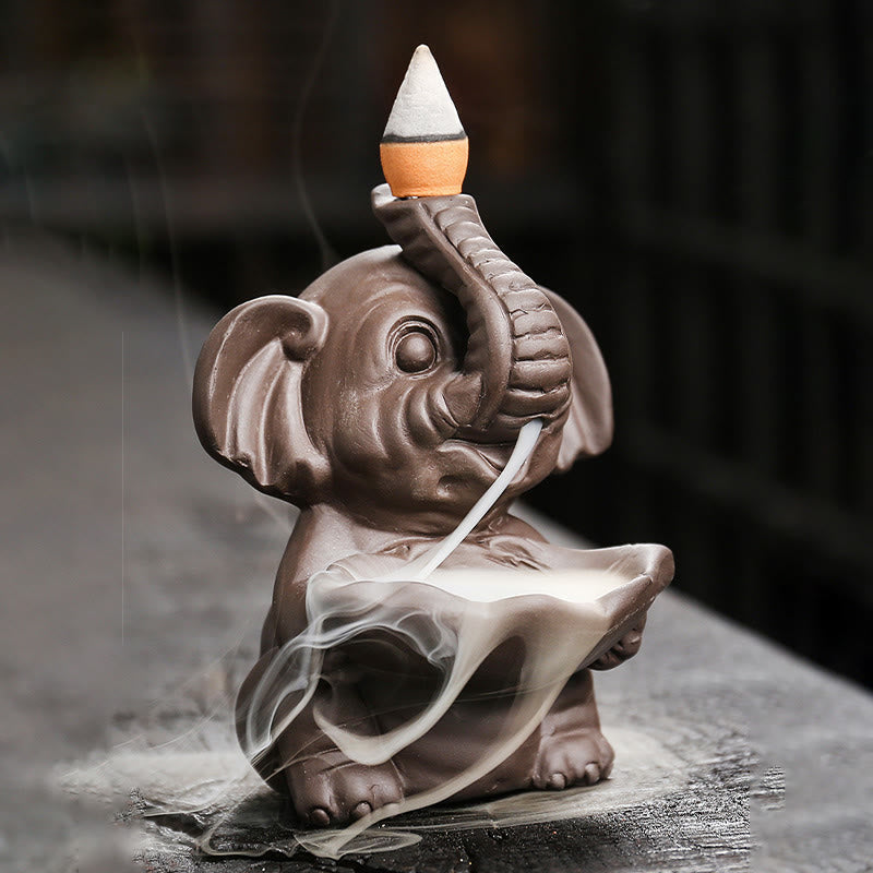 Purple Clay Elephant Backflow Incense Burner Decoration