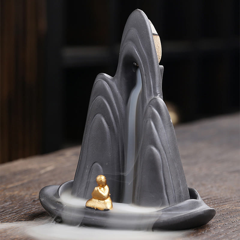 Purple Clay Ceramic Backflow Incense Burner Little Monk