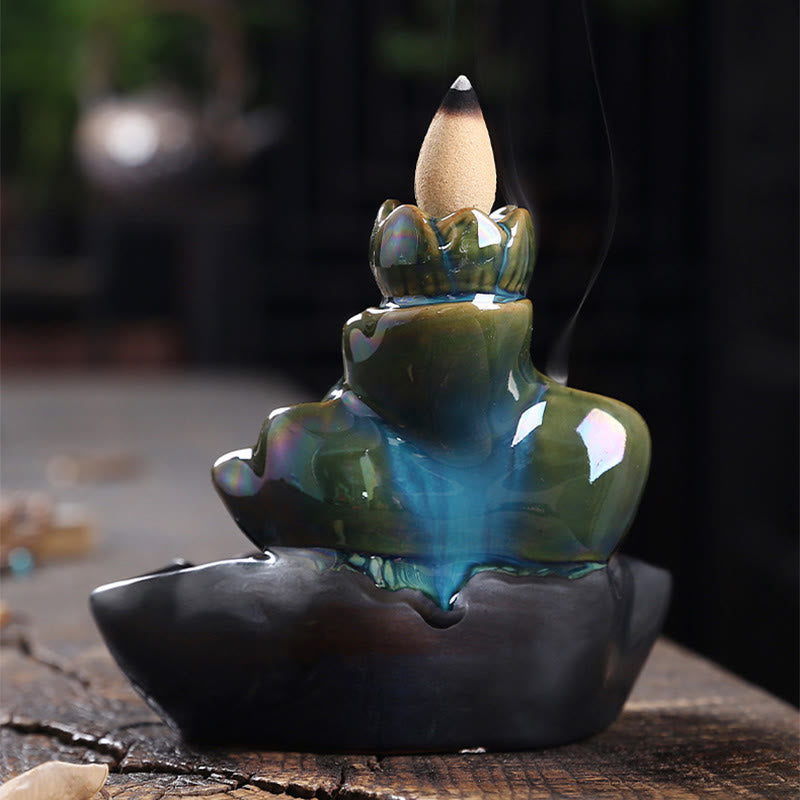 Lotus Leaf Koi Fish Ceramic Backflow Incense Burner 11.5cm