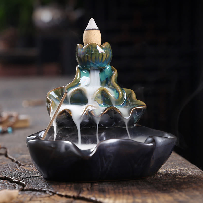 Lotus Leaf Koi Fish Ceramic Backflow Incense Burner 11.5cm
