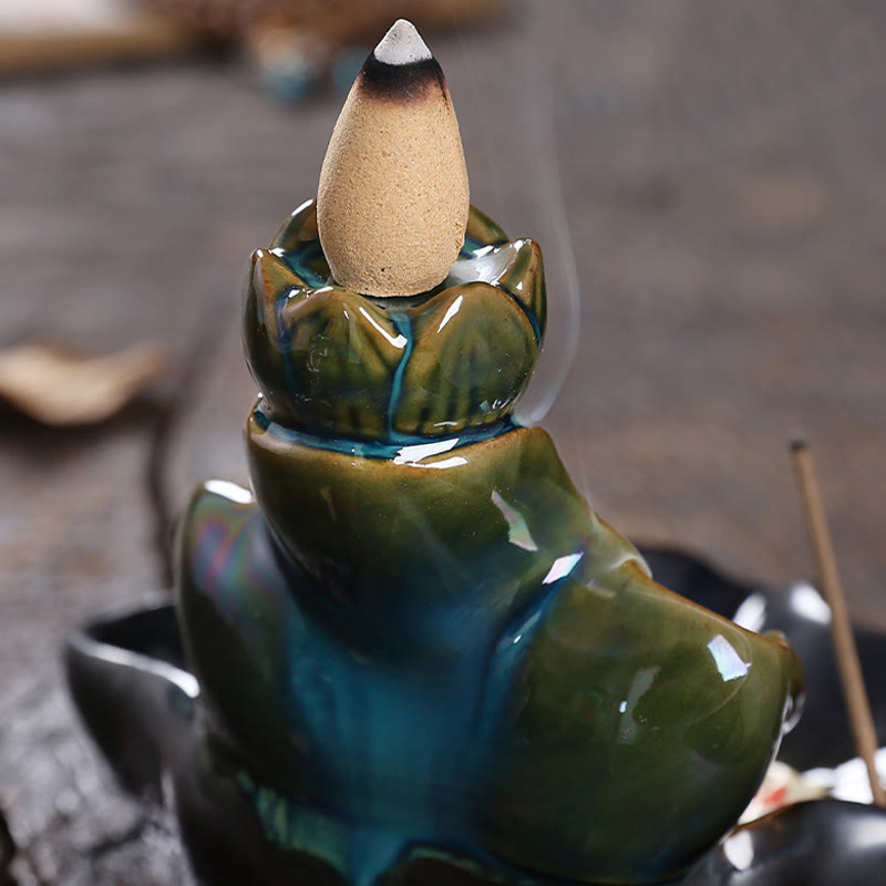 Lotus Leaf Koi Fish Ceramic Backflow Incense Burner 11.5cm