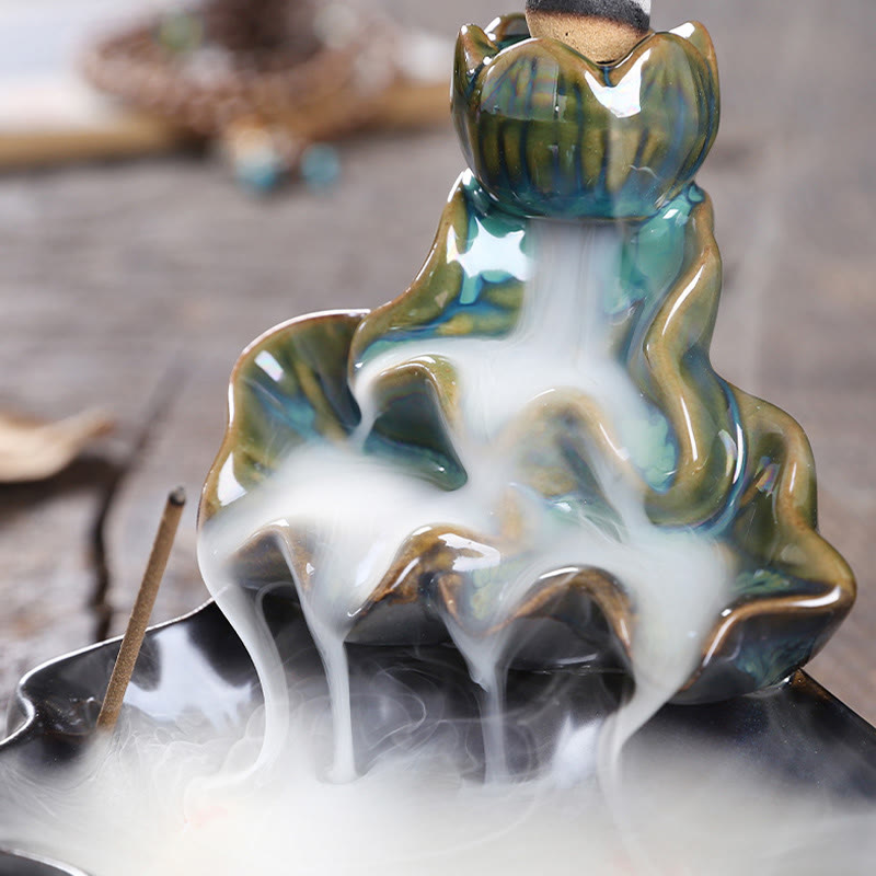 Lotus Leaf Koi Fish Ceramic Backflow Incense Burner 11.5cm