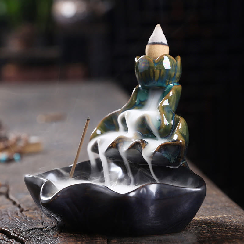Lotus Leaf Koi Fish Ceramic Backflow Incense Burner 11.5cm