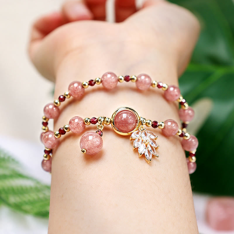 6mm Strawberry Quartz Love Healing Double Wrap Bracelet