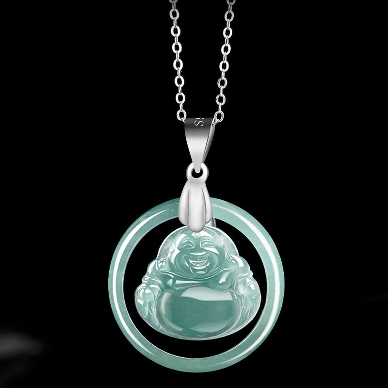 Natural Jade Laughing Buddha Necklace for Abundance & Joy