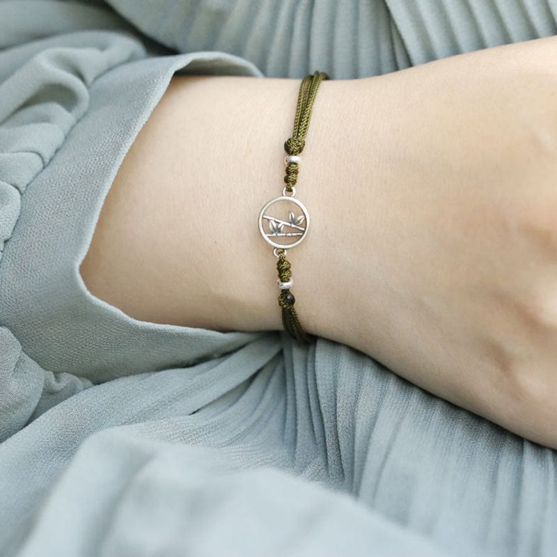 Unisex 925 Sterling Silver Bamboo Red String Bracelet