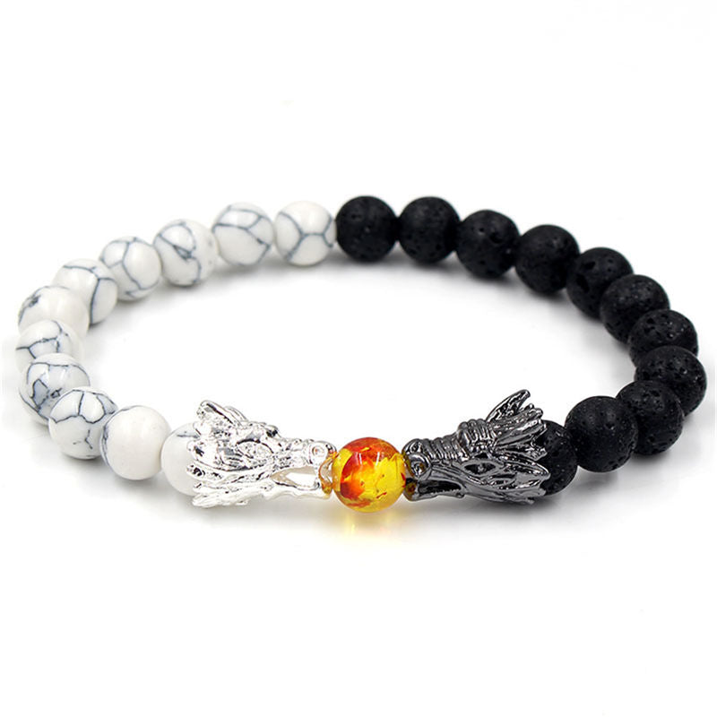 White Turquoise Lava Rock Dragon Blessing Bracelet