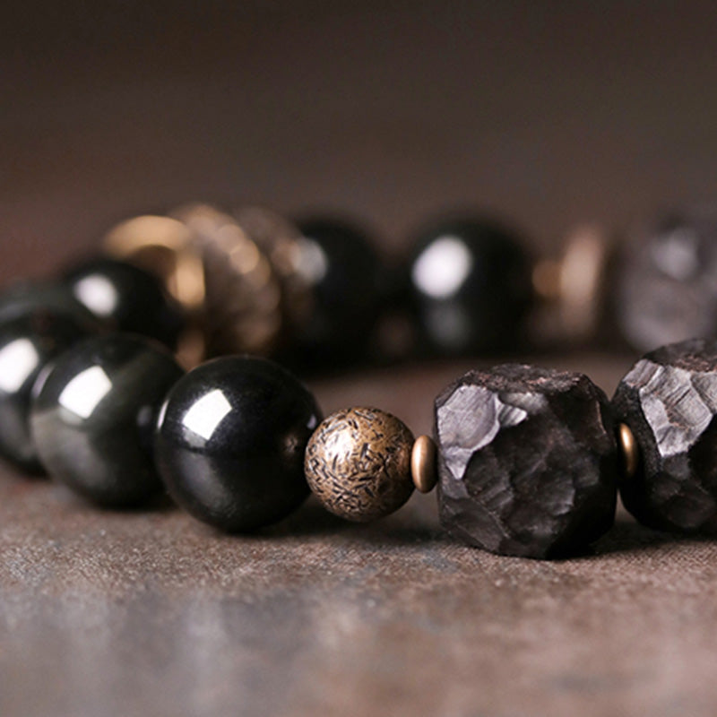 Black Obsidian Ebony Wood Strength Bracelet 17cm