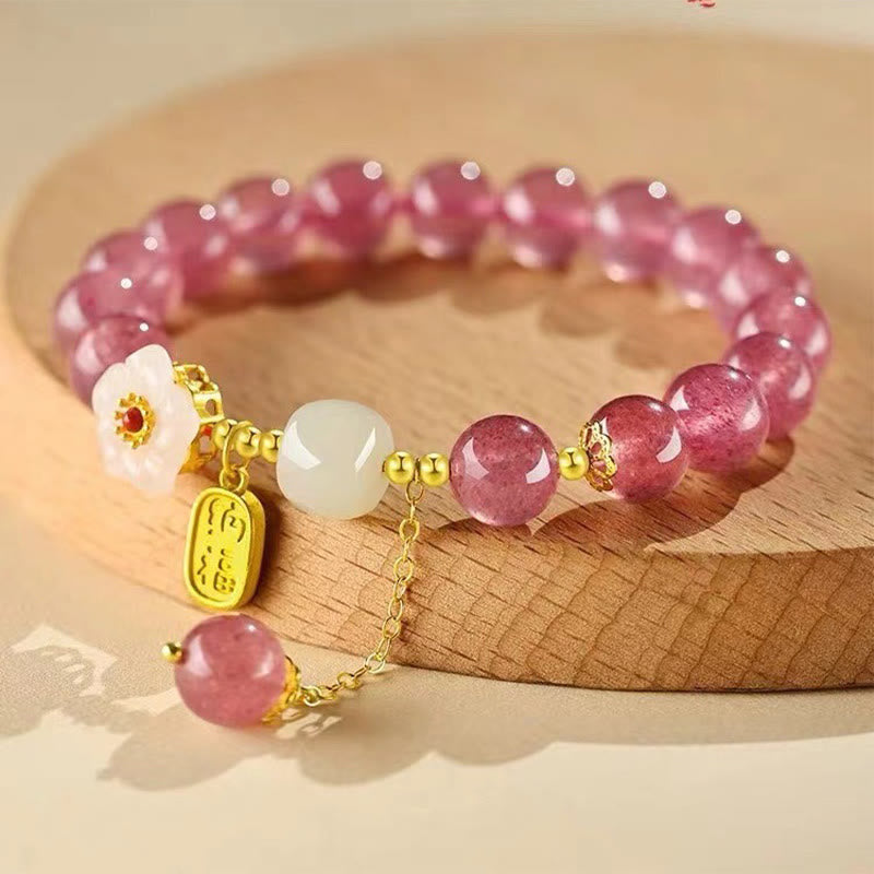 Strawberry Quartz Fu Character Healing Bracelet