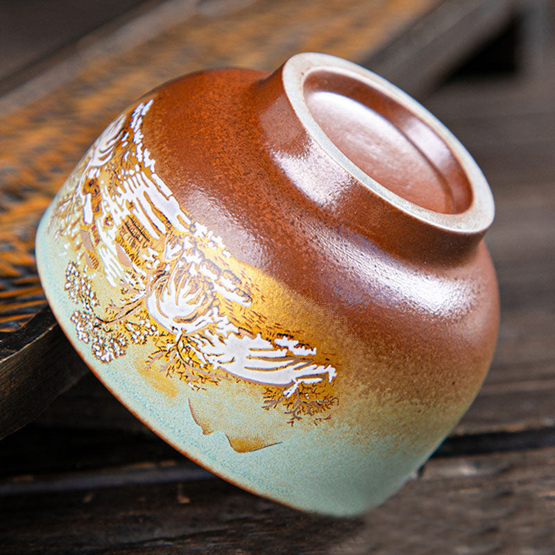 Ceramic Zen Teacup with Deer & Mountain Designs 150ml