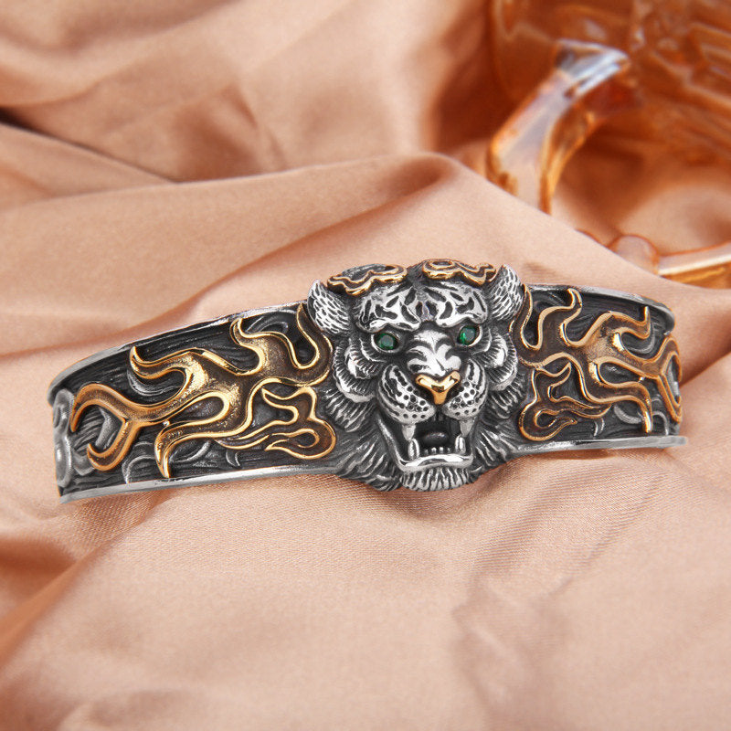 Adjustable 925 Sterling Silver Chinese Zodiac Tiger Protection Bracelet